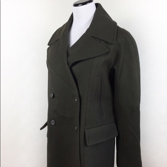 VINCE CAMUTO OLIVE WOOL BLEND PEACOAT - Picture 2 of 4